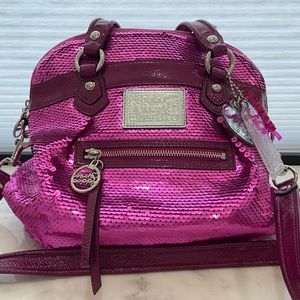 Coach Poppy Rocker Satchel Crossbody Hot Pink Sequin Bag